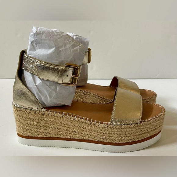 SEE BY CHLOE Lamb Glyn Platform Espadrille Size 10 Light Gold *NEW - Picture 7 of 12